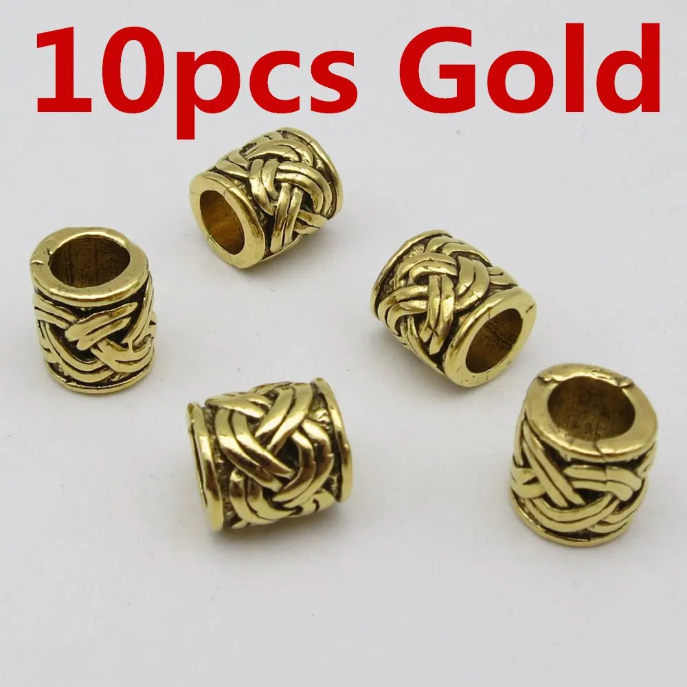 10pcs Gold 5 шт.-10 шт. металлический Бронзовый/серебро Руна viking, подвязанные лентой, с объемной волной, бороды, дредлоки, для увеличения объема, бусины Кольца Аксессуары к направляющей трубе около 5,2 мм отверстие - Цвет: 10pcs Gold