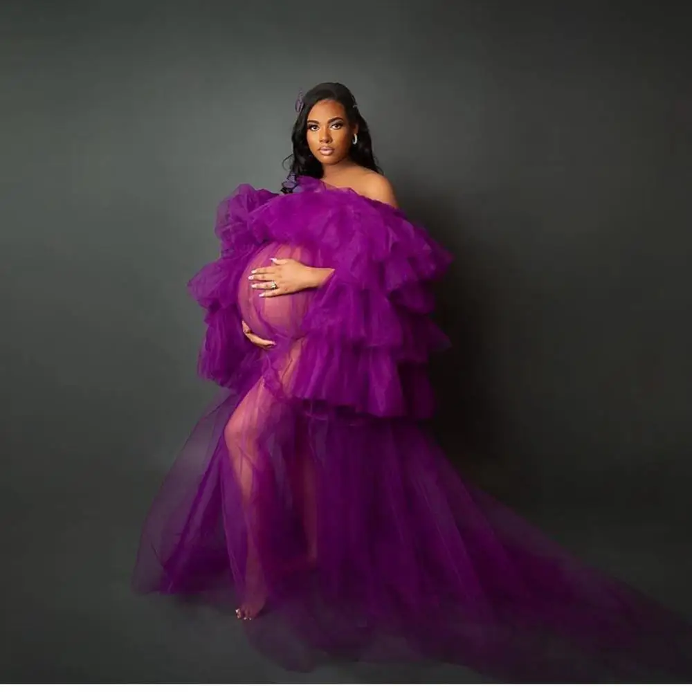 

Sexy See Thru Birdal Tulle Robes Custom Made Any Color Maternity Tulle Gowns For Photo Shoot Maternity Dress Plus Size