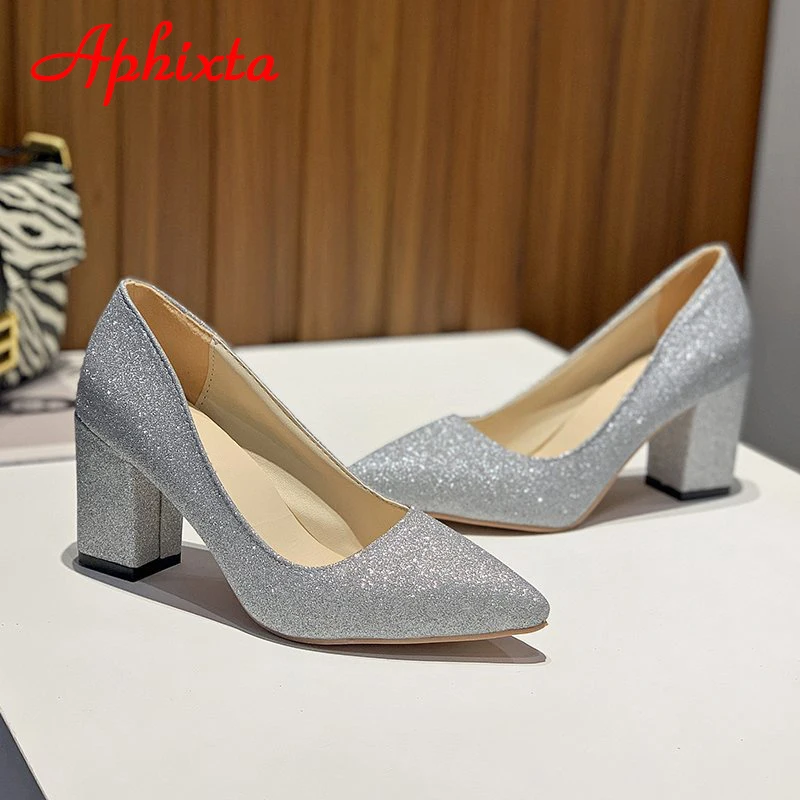 Туфли-лодочки Aphixta женские с острым носком квадратный каблук 7 5 см офисная обувь