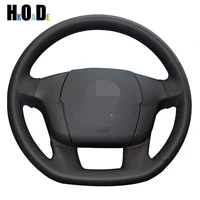 diy black pu artificial leather steering wheel cover hand stitched car steering wheel covers for citroen c4 c4l