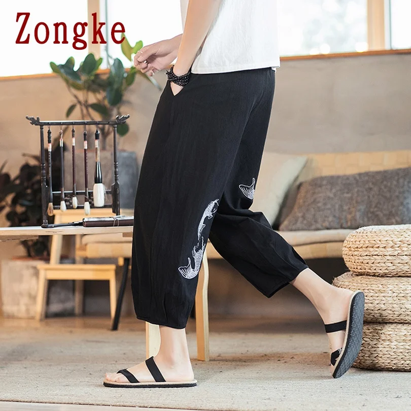 

Zongke Carp Embroidery Men's Pants Harajuku Men Clothing Ankle-Length Trousers Men Pants Black Streetwear 5XL 2021 New Arrivals