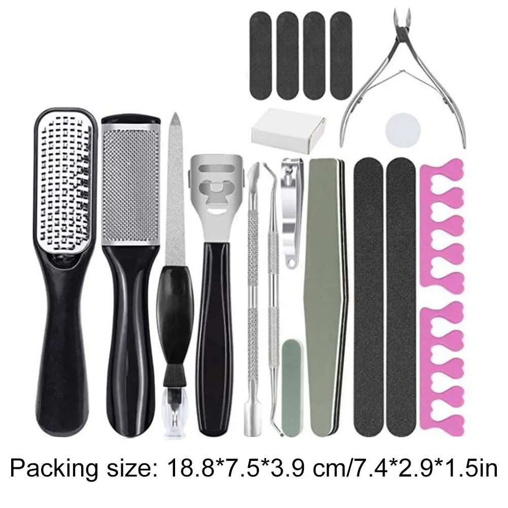 

Professional Foot Care Kit Pedicure Tools Set Foot File Pedicure Tools Set Stainless Hard Skin Remover Scraper Black 21PCS