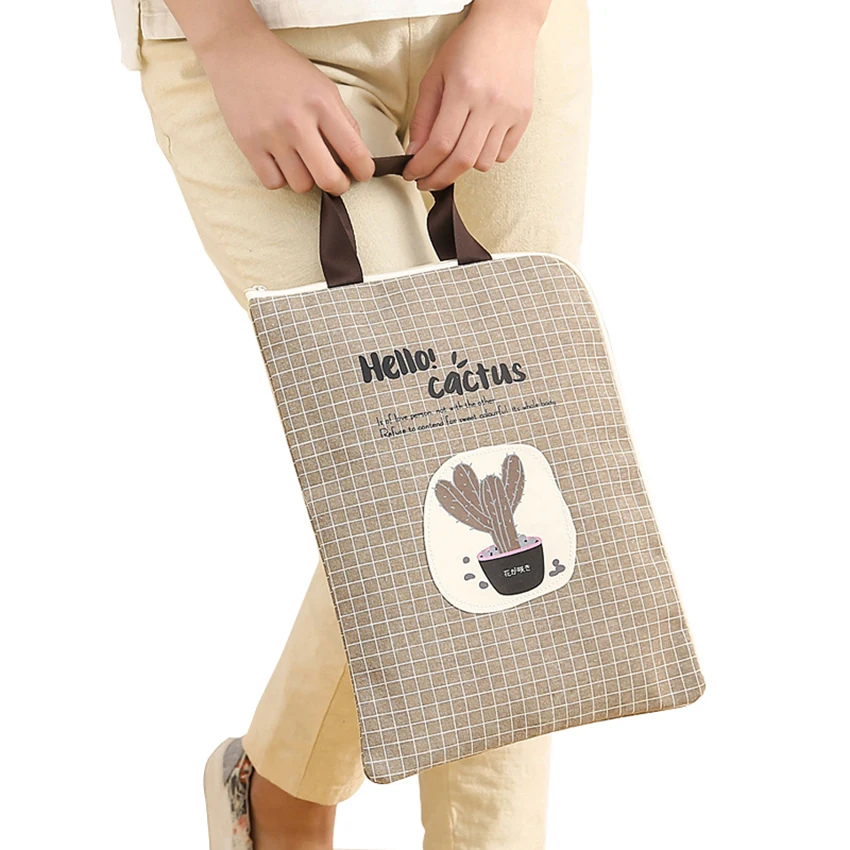 

Cute File Folder Bag Zipper Canvas Handbag Students Stationery Office Supplies Cactus Girls Boys Bag Document Paper Organization