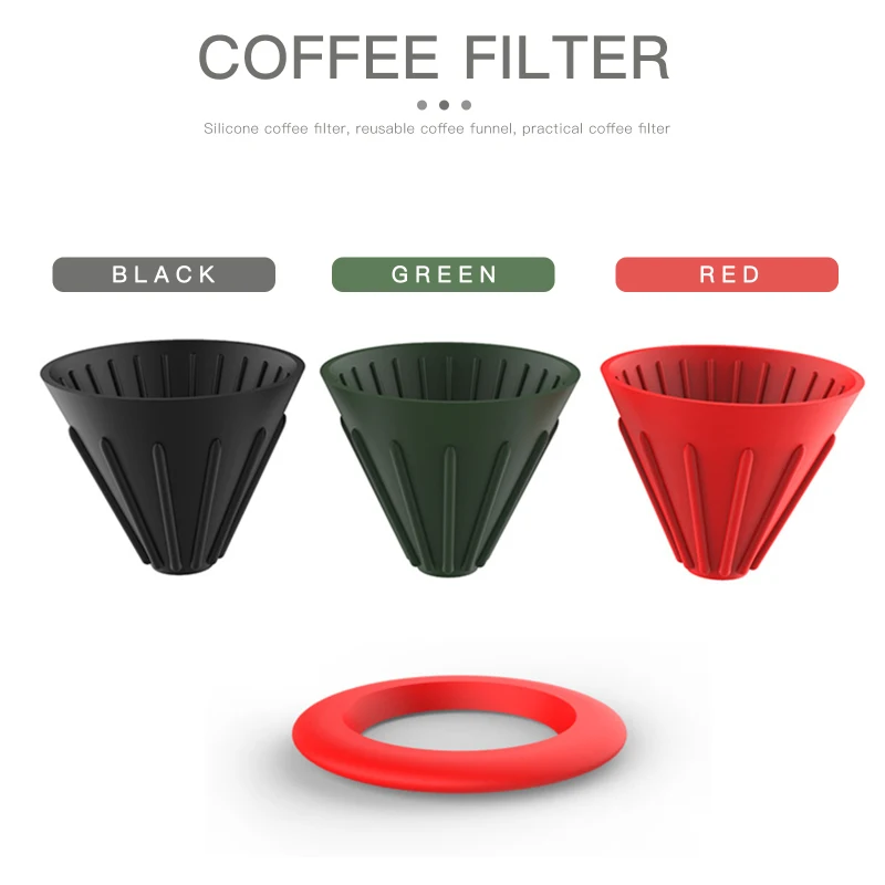 

3Pcs Reusable Coffee Filter Funnel Silicone Coffee Dripper Cone Manual Kitchen Cup Holder With Base Pour Over Coffee Accessories
