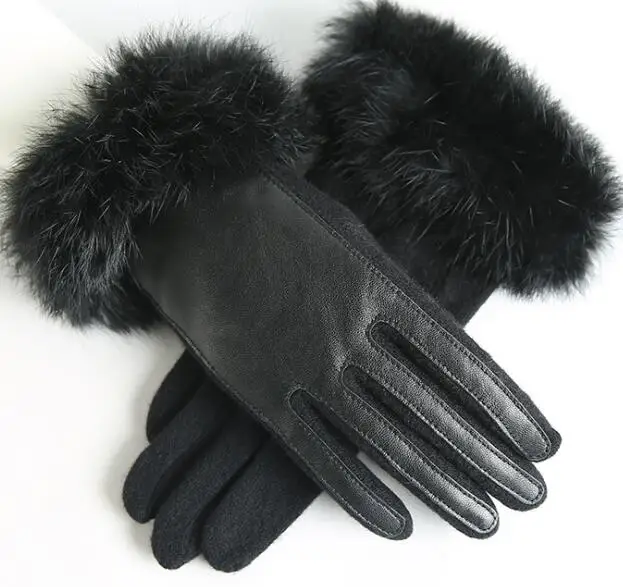 black9856 Рождественский подарок, зимние, весенние, модные, зимние перчатки из овчины, верх из овчины, натуральная кожа, женские наручные перчатки для вождения - Цвет: black9856