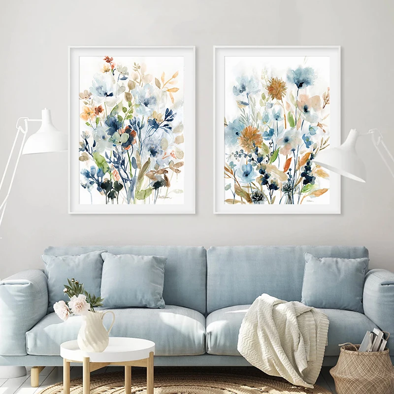 

Watercolor Mix Flowers Leaves Botanical Canvas Painting Wall Art Pictures Posters Prints Living Room Kitchen Home Decoration