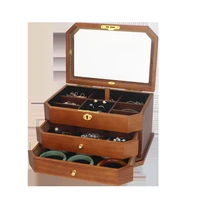 european style solid wood high end jewelry box key lock three layer large capacity jewelry storage box wholesale
