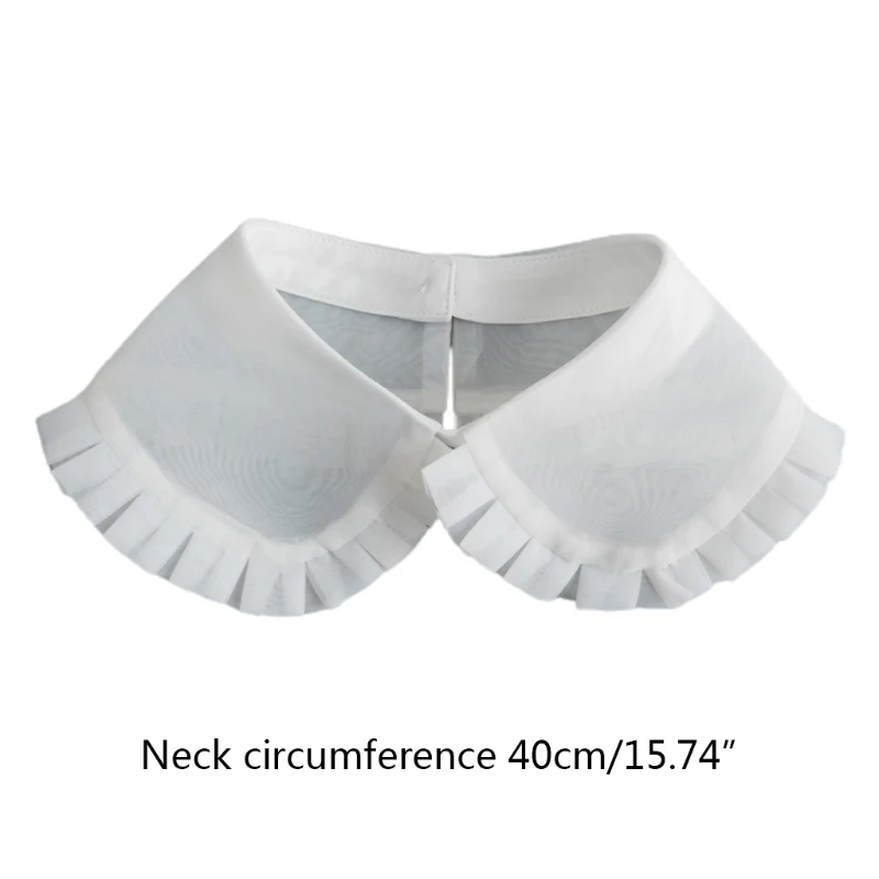 

Women Organza Sheer False Fake Collar Ruffled Trim Solid Color Shawl Wrap Mini Cape One Button Detachable Necklace F42F
