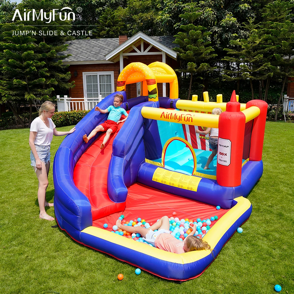 

AirMyFun Food Bouncy Castle, Bounce House Hamburger Ketchup Shape, Jumping & Sliding Area with Safety Net