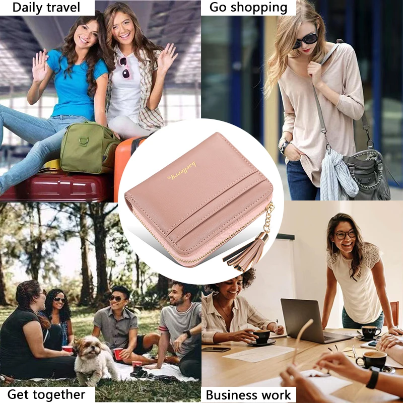 

FACTOO Ladies Short Wallet Multi-Card Driver's License Coin Purse Fashion Classic Tassel Buckle Small Pocket Bag Female Bag