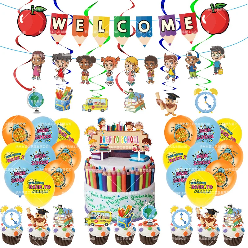 

58pcs/set Back To School Party Balloons Welcome Back Banner Flag Cake Toppers Balloons Air Globos Kids Party Decor Supplies