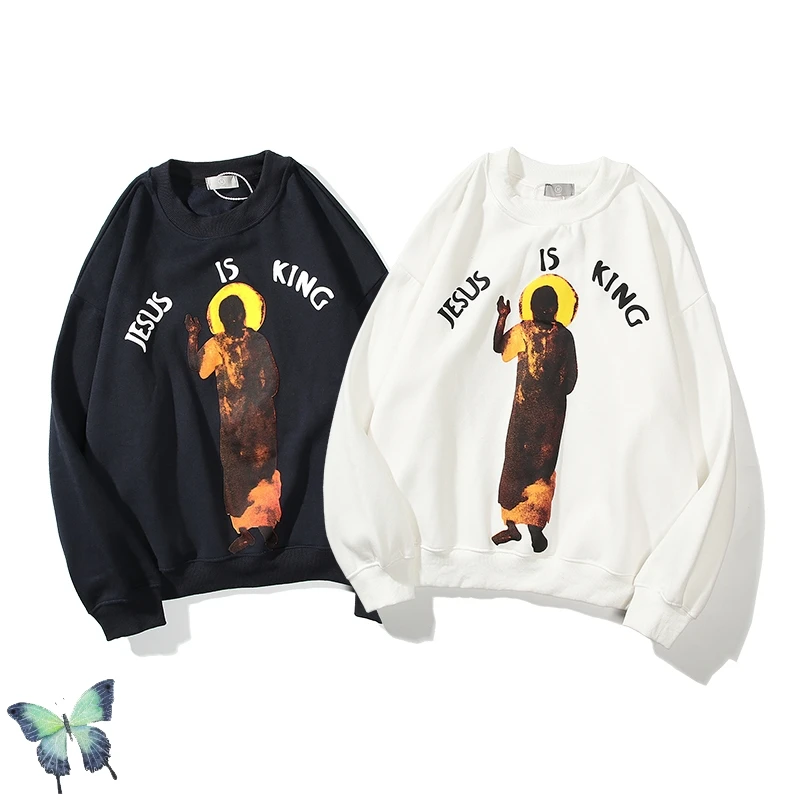 

Autumn Winter Kanye West JESUS IS KING Three Gods Religious Oil Painting Sweater Men Women High Street Classic Sweatshirt