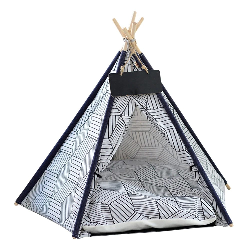 

Portable Linen Pet Tent Dog House kitten House Washable Teepee Puppy Cat Indoor Outdoor Kennels Portable Teepee Cave with Mat