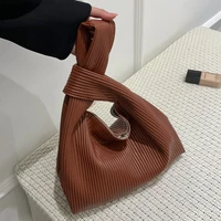 pleated kawaii tote large capacity handbag 2022 new pu leather womens designer luxury brand big bucket shoulder bags purse