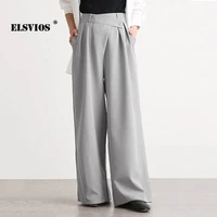 ladies fashion high waist autumn wide leg pants casual solid color buttons loose irregular trousers elegant office lady pants