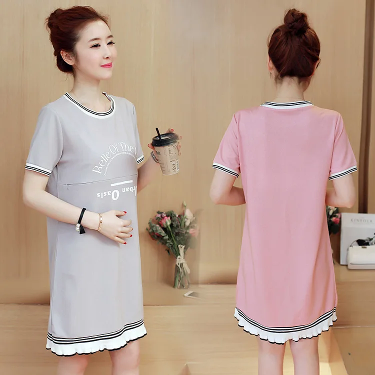 Платье макси для беременных и кормящих матерей на весну лето с коротким рукавом