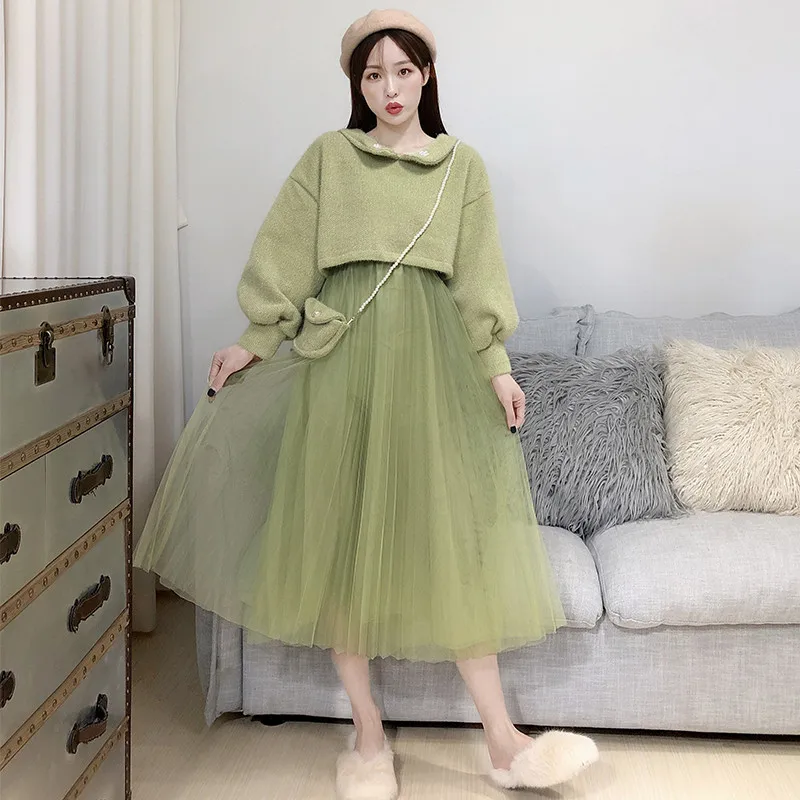 Женский комплект из двух предметов свитер искусственного кашемира и Сетчатое