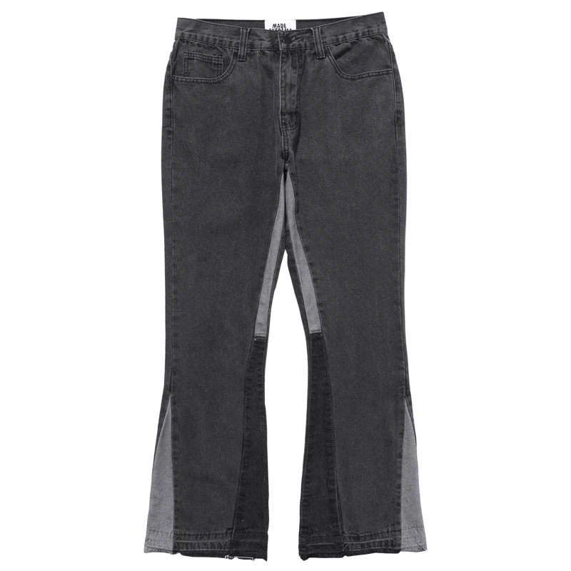 

Japanese retro flared jeans men and women loose washed ripped jeans hip hop jeans loose stitching jeans