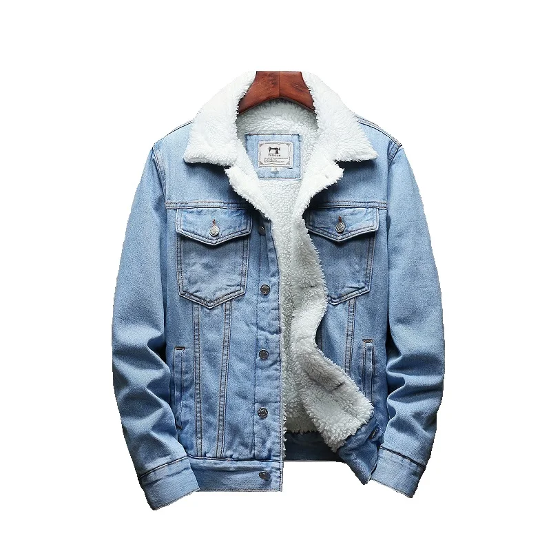 

Men Light Blue Winter Jean Jackets Outerwear Warm Denim Coats New Men Large Size Wool Liner Thicker Winter Denim Jackets Size6XL
