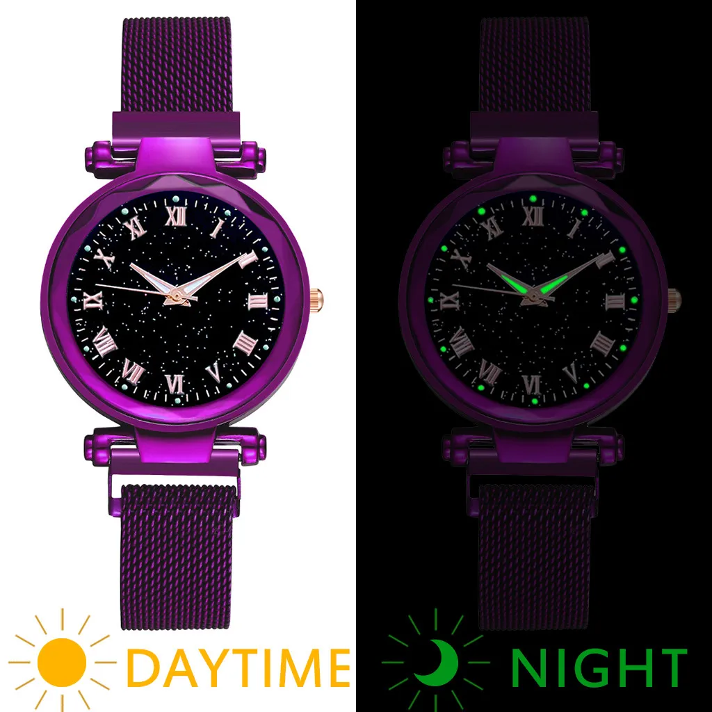 

Top Brand Watches For Women Rose Gold Mesh Magnet Buckle Starry Quartz Watch Luminous Casual Women Quartz Wristwatch reloj mujer