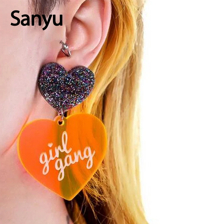 Модные Акриловые серьги с двойными сердцами панковские оранжевые подвески для
