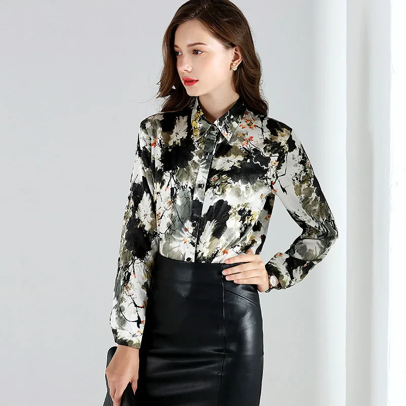 2020 Spring Fashion 100% Silk Blouse Office Women's Shirt Long Sleeve Shirts Women Tops Blouses Plus Size blusa feminina YQ021