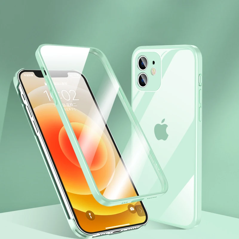 

360 All inclusive Scratchproof Flip Cover For iPhone 12 11 Pro Xs Max Mini Xr X 78 Plus SE Double-Side Tempered Glass Case Shell