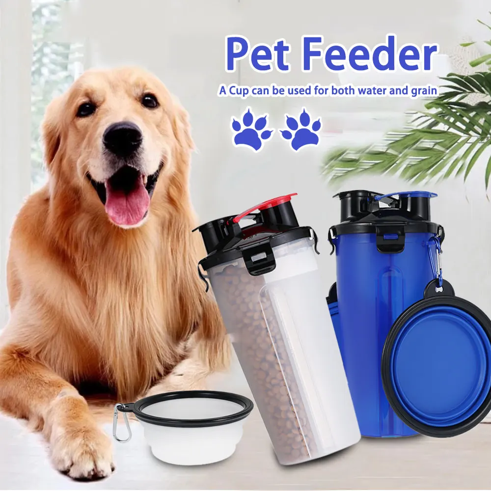

Pet 2 In 1 Dog Food Bottle Dog Feeder Portable Collapsible Bowls Dog Food Dispenser Outdoor Travel Storage Food for Cat Dog