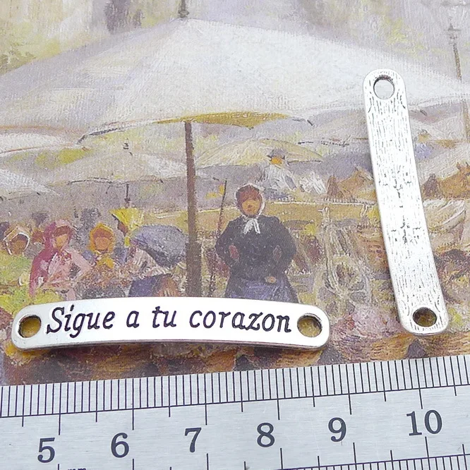 

10PCS/Lot 7mm*45mm Bracelet Connector Antique Silver Color Sigue a tu corazon Charms For DIY Jewelry Making Handmade Craft