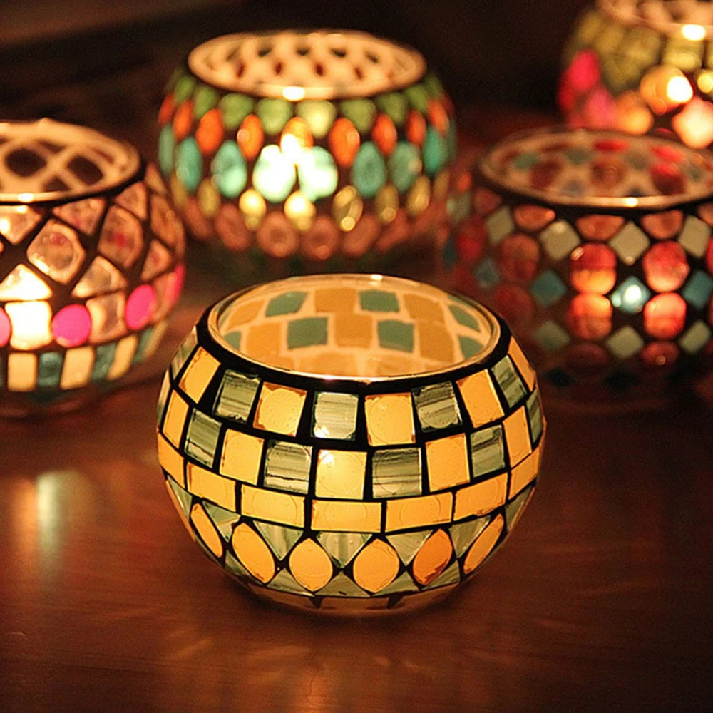 

Марокканский подсвечник для мозаичная стеклянная свеча, романтический подсвечник для ужина, домашнее настольное украшение