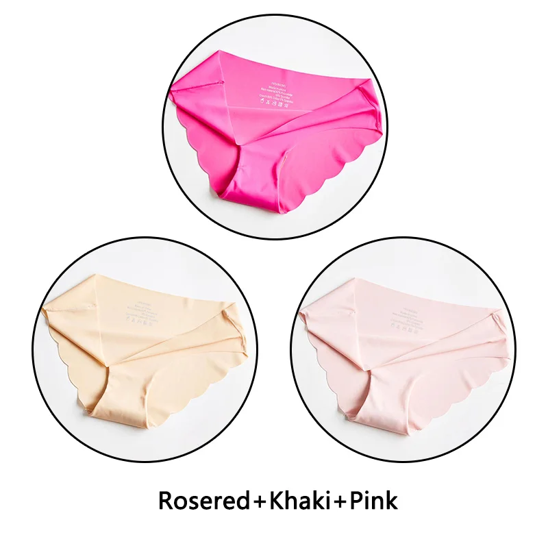 Rosered Khaki Pink 3 шт. ультра тонкие мягкие женские трусики бесшовные трусы сексуальные оборки Нижнее белье Женские однотонные трусики 7 цветов Нижнее белье с низкой посадкой нижнее белье - Цвет: Rosered Khaki Pink
