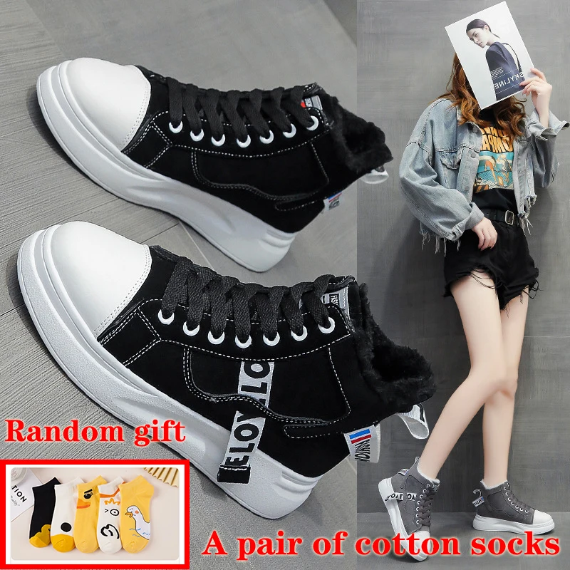 

Winter New Women's Shoes Korean Casual All-match High-top Plus Velvet Sneakers Women's Cotton Shoes to Keep Warm