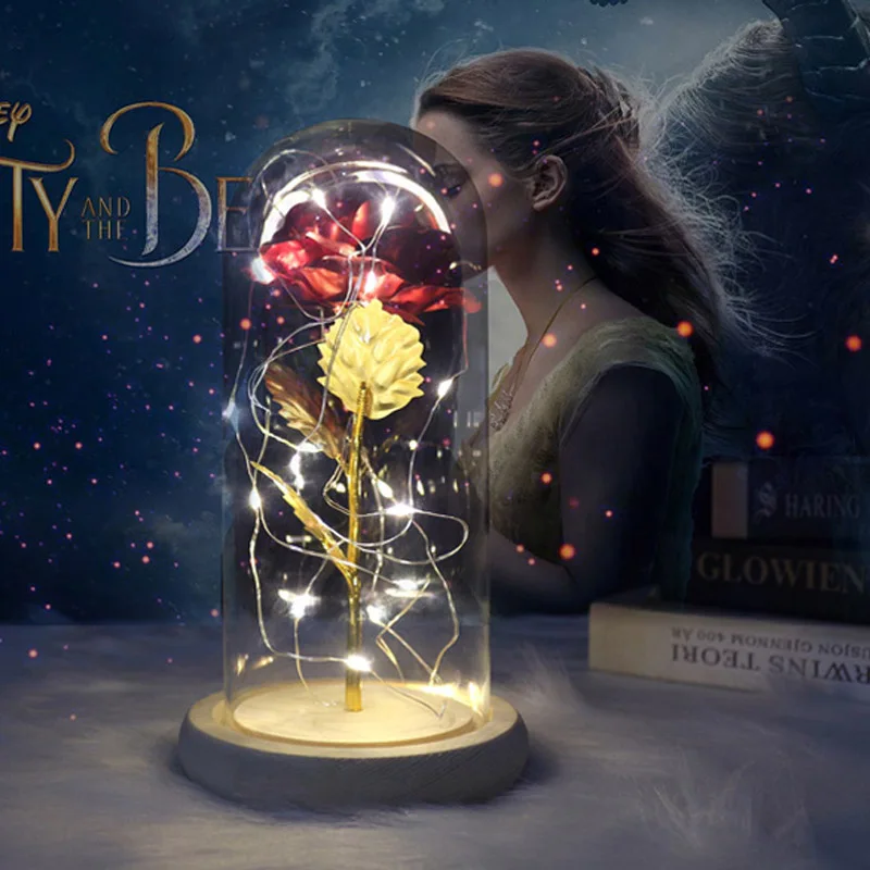 Маленькая Красавица и Чудовище Роза в стеклянном куполе навсегда розовый
