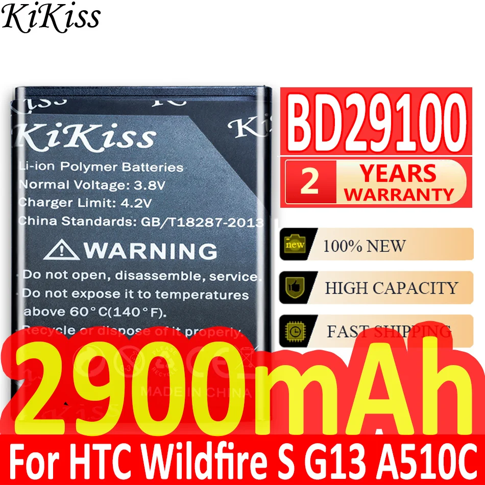 

KiKiss 2900mAh Phone Rechargeable Battery BD29100 For HTC Wildfire S G13 A510C A510e HD3 HD7 HD7S T9292 T9295 T9292 Batteries