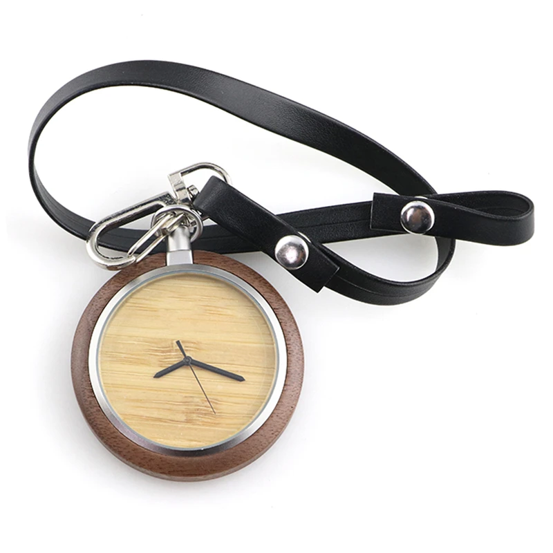 Dropshipping Fashion Popular Custom Logo Engraved Vintage Steampunk Ebony Wooden Pocket Watch for Men with Leather Strap
