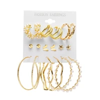 2022 women earrings jeweler gothic accessoriesretro pearl set womens earrings 9 piece golden geometric butterfly ear ring women