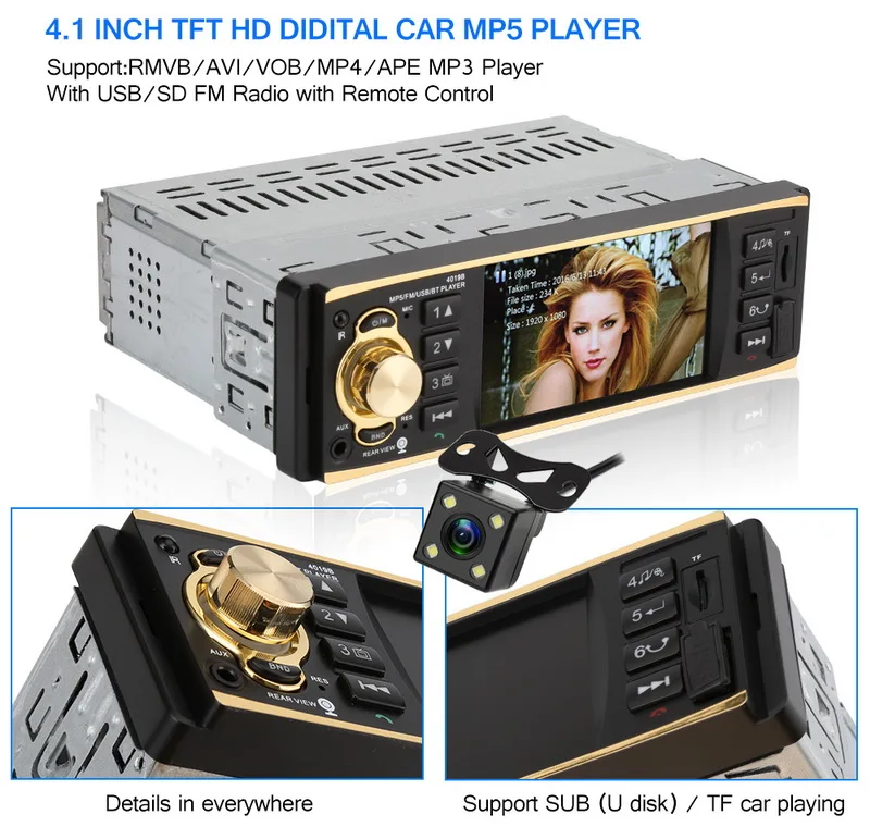 4 1 дюйма HD автомагнитола Зеркало Ссылка Дин Радио магнитола Bluetooth MP3 плеер
