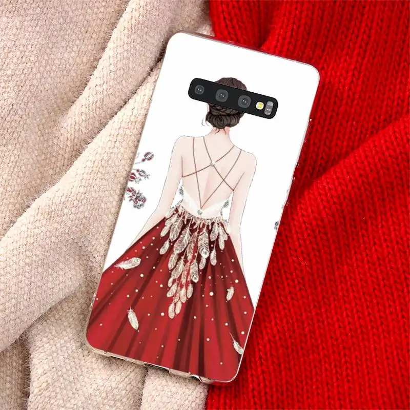 

Fashion red dress girl marry Phone Case Transparent for Samsung A71 S9 10 20 HUAWEI p30 40 honor 10i 8x xiaomi note 8 Pro 10t 11