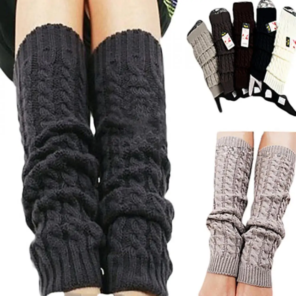 

Women Winter Warm Crochet Knit High Knee Leg Warmer Leggings Boots Decor Socks
