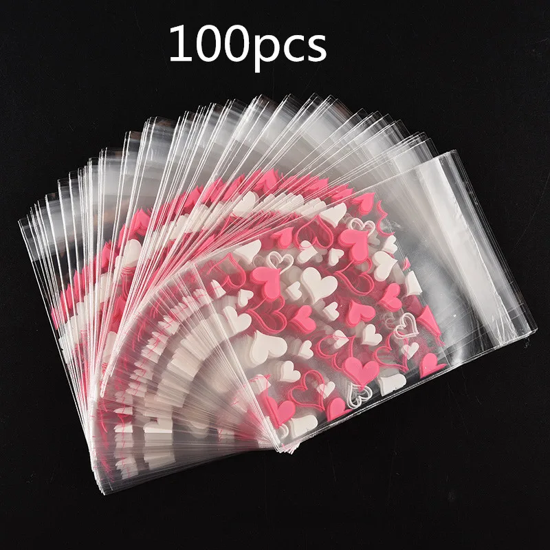 

100pcs Sweet Heart Self Adhesive DIY Cookie Candy Package Souvenir Gift Valve Bags