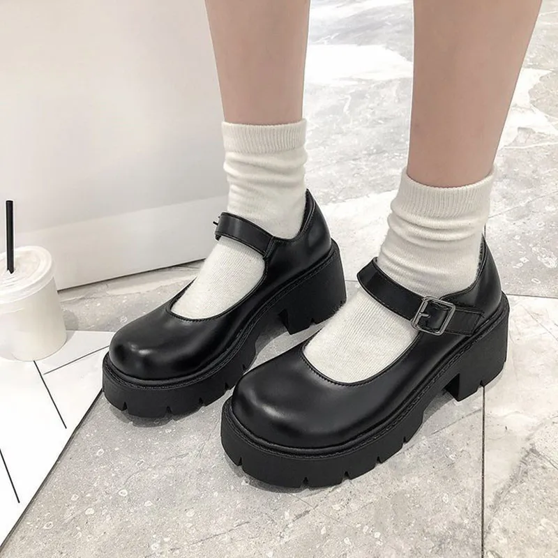 

siddons Japanese retro soft girl female high-heeled waterproof platform waterproof college student cosplay costume shoes