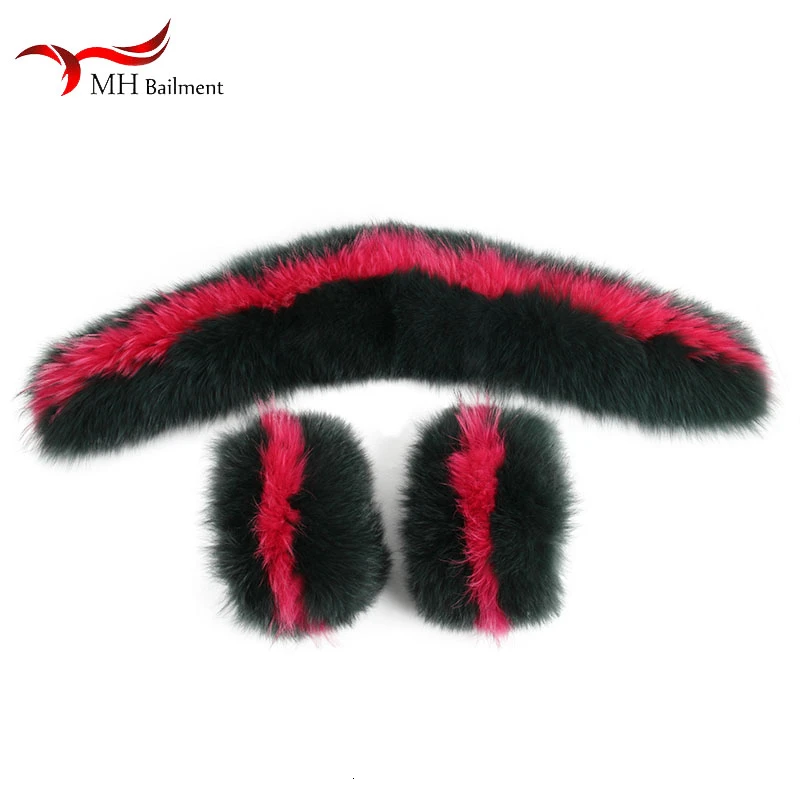 Женский зимний длинный шарф с мехом енота и лисьего меха |