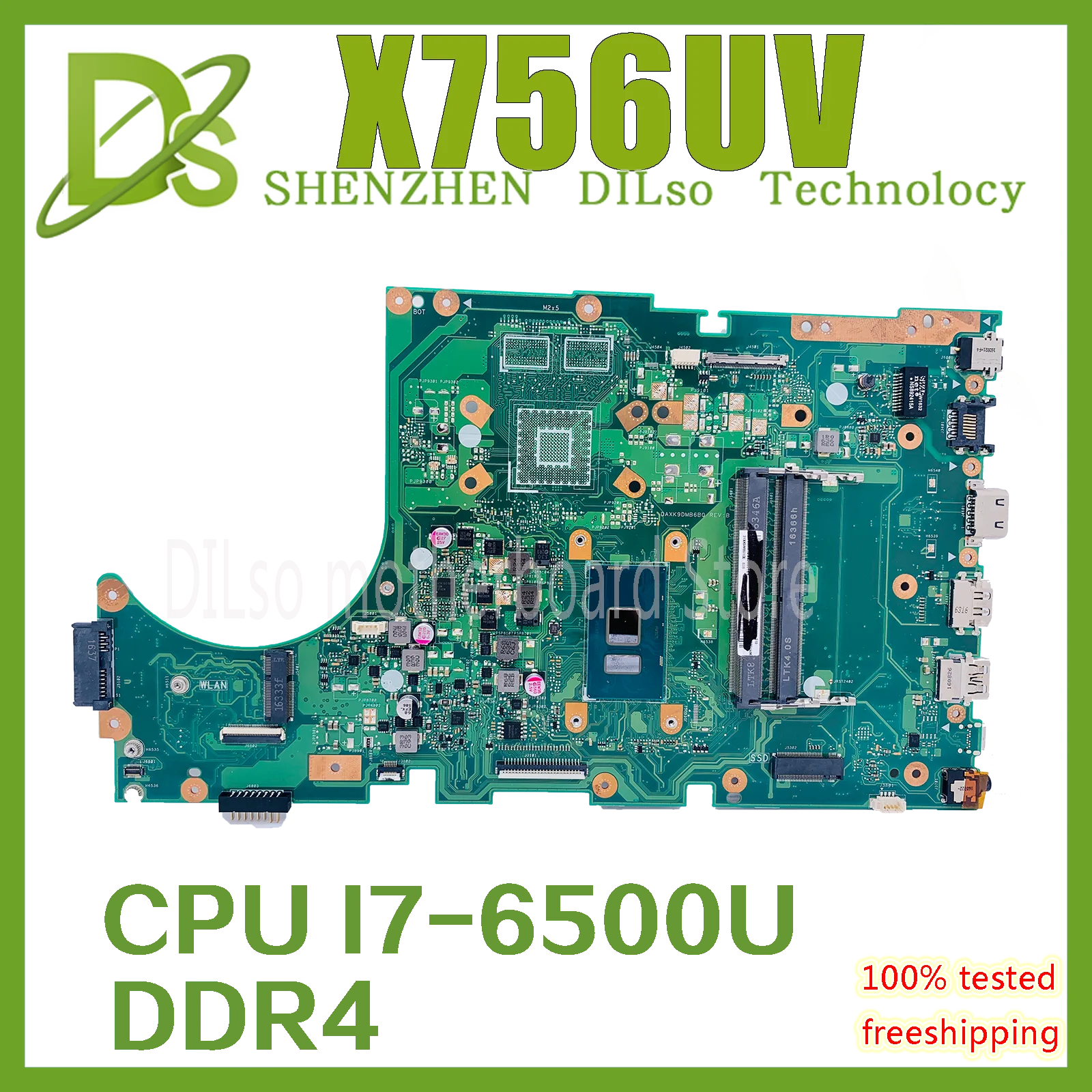 

KEFU X756UV Motherboard is suitable For Asus X756UV X756UAK X756UXM X756UQK X756UW Laptop I7-6500U CPU DDR4 100% test OK