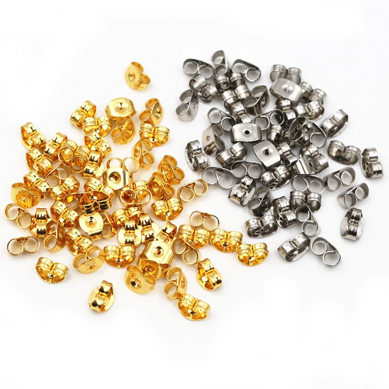 100pcs/Lot High Quality Stainless Steel Gold Plated Earring Back Plug Earring Settings Base Ear Studs Back Stopper Wholesale