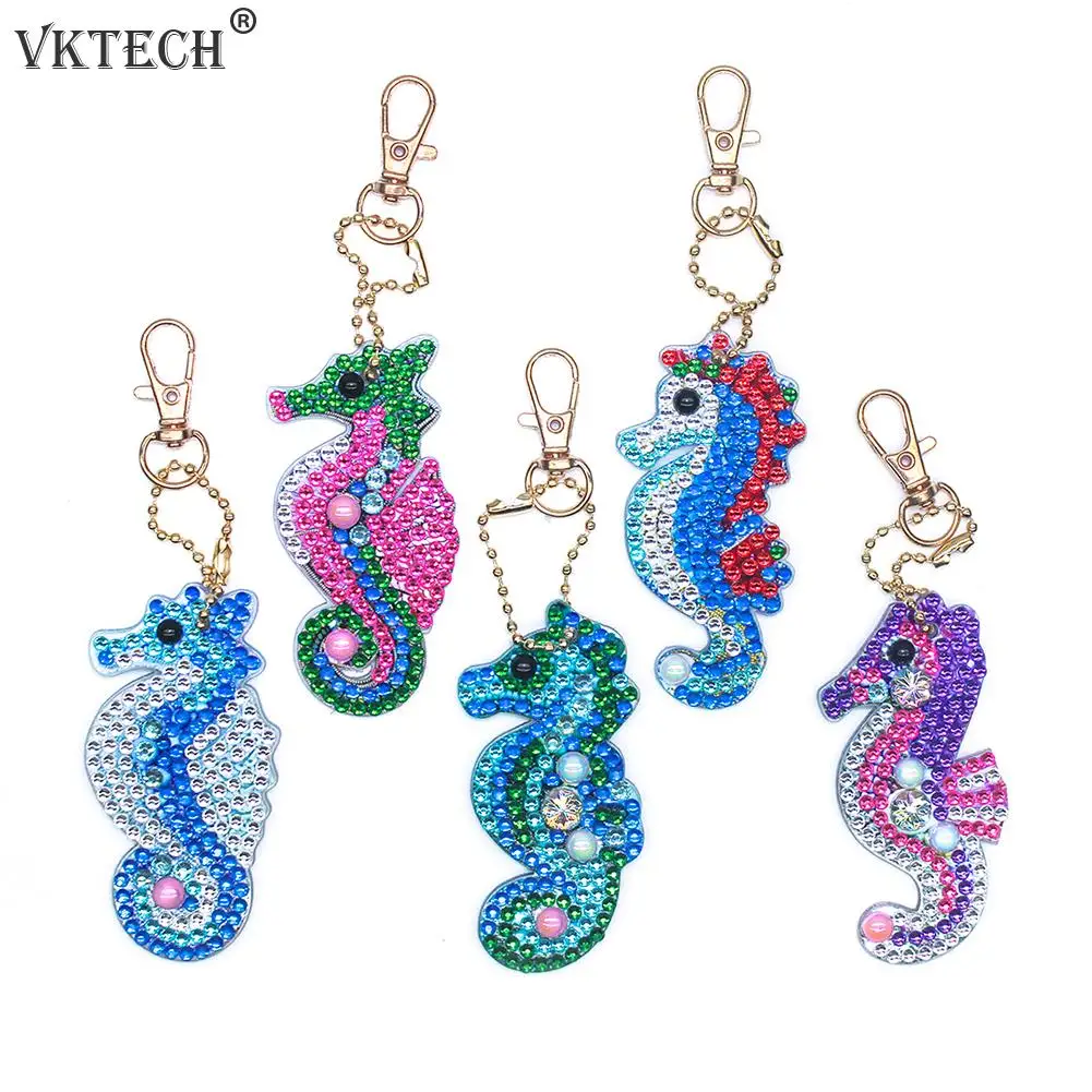 

5pcs Seahorse DIY Full Drill Special Shaped Diamond Painting Keychain Craft Cross Stitch Embroidery Women Bag Key Chain