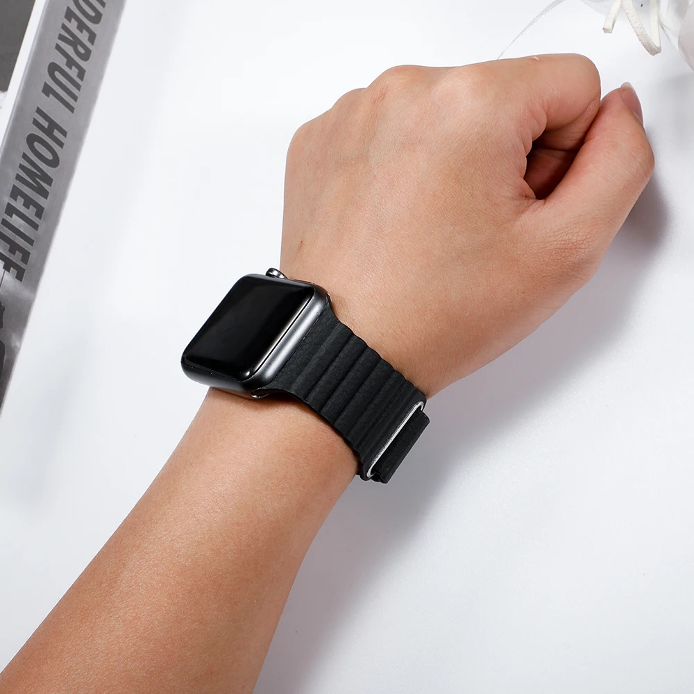 Ремешок из натуральной кожи для apple watch 4 5 полоса 44 мм 42 40 38 кожаный магнитный