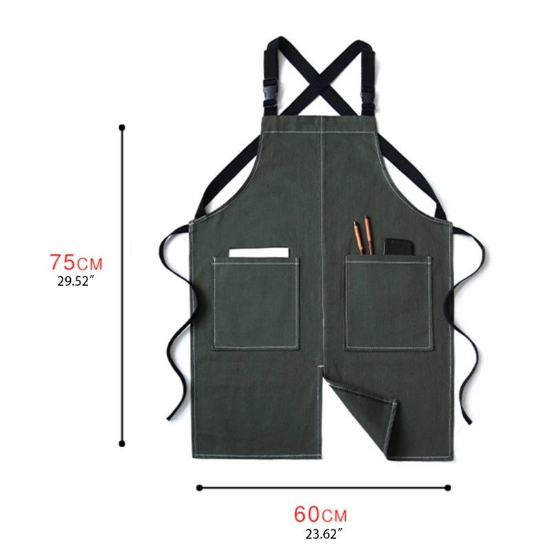 

Брезентовый джинсовый фартук, кухонный Регулируемый шеф-фартук с перекрестной спинкой, с несколькими карманами, без рукавов, с регулируемы...