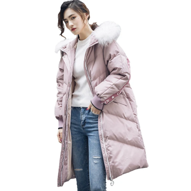 Черный/Фиолетовый зимний длинный пуховик большой размер женские теплые длинные