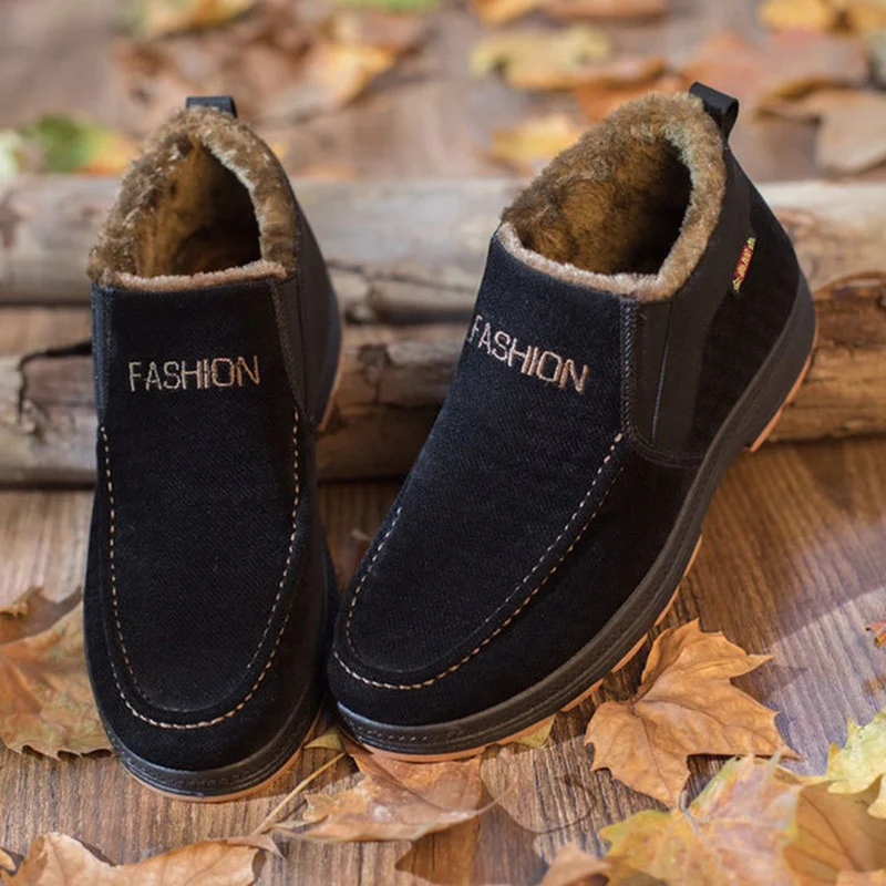 

Winter New High Men's Cotton Boots Middle-aged Father Plus Velvet Thick Warm Shoes Casual Slip Cotton Shoes Men