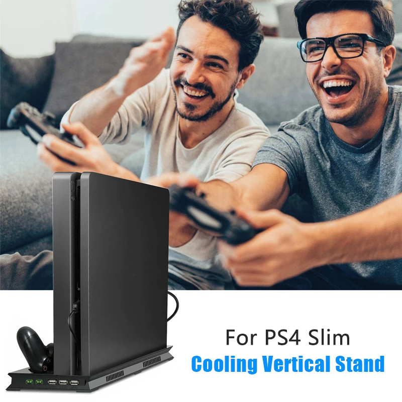 

PS4 PRO Ultrathin Slim Vertical Stand Cooling Fan Charging Station with 2 DualShock Controller Charger & 3 HUB Ports Indicator